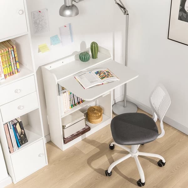 Rootz sammenklappeligt skrivebord - Computerbord - Arbejdsbord - Multifunktionelt, pladsbesparende, sikkert låsedesign - Hvid - 64 cm x 82 cm x 58 cm