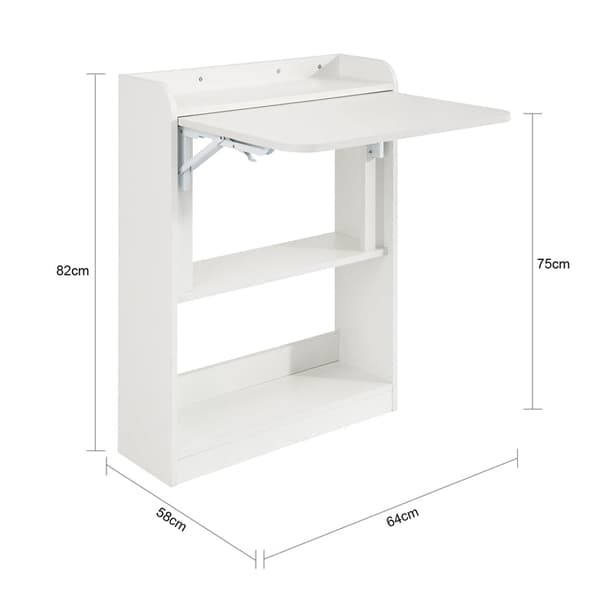 Rootz sammenklappeligt skrivebord - Computerbord - Arbejdsbord - Multifunktionelt, pladsbesparende, sikkert låsedesign - Hvid - 64 cm x 82 cm x 58 cm