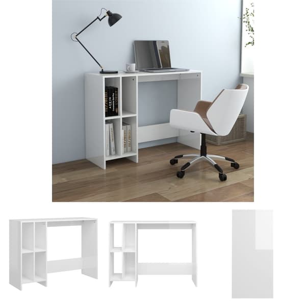 The Living Store skrivebord 102,5x35x75 cm konstrueret træ hvid højglans - Skriveborde