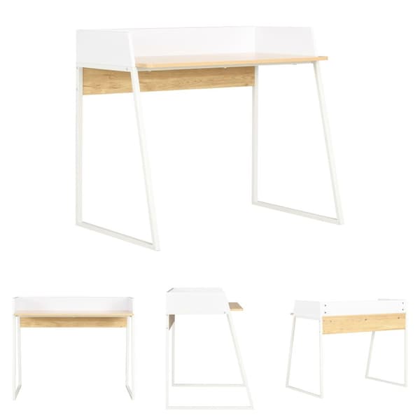 The Living Store skrivebord 90x60x88 cm hvid og egetræsfarvet -  Skriveborde