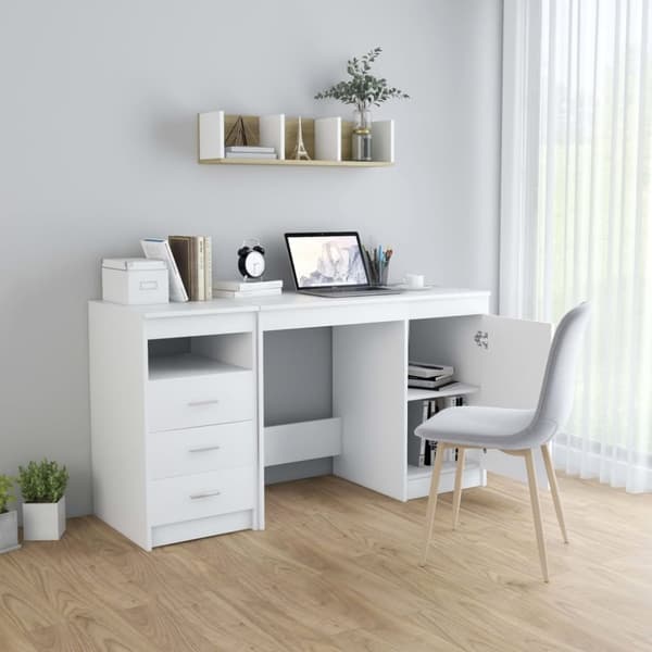 The Living Store skrivebord hvid 140x50x76 cm konstrueret træ -  Skriveborde
