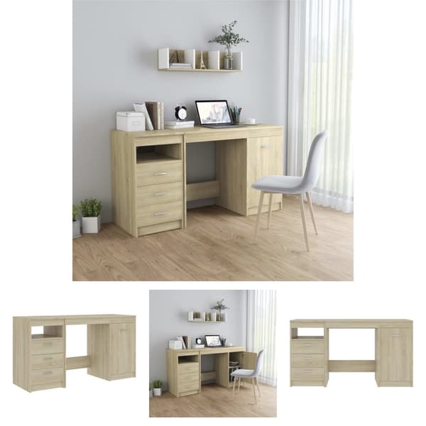The Living Store Skrivbord sonoma-ek 140x50x76 cm konstruerat trä - Skrivbord