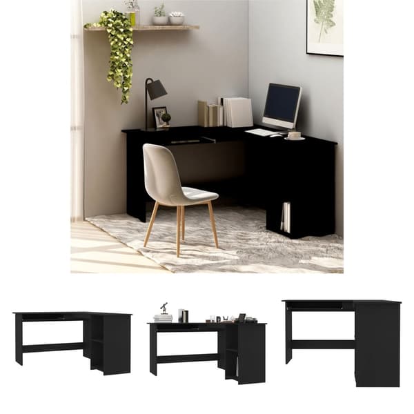 The Living Store Skrivbord L-format svart 120x140x75 cm konstruerat trä - Skrivbord