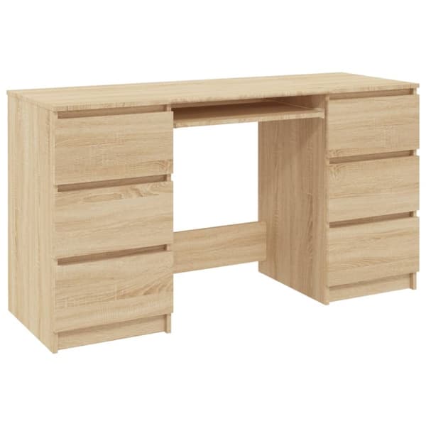 The Living Store skrivebord 140x50x77 cm konstrueret træ sonoma-eg -  Skriveborde