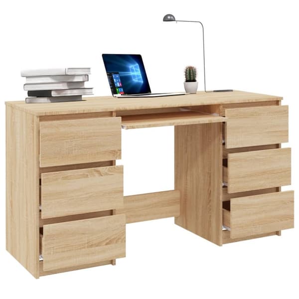 The Living Store skrivebord 140x50x77 cm konstrueret træ sonoma-eg -  Skriveborde