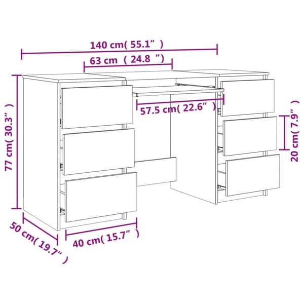The Living Store skrivebord 140x50x77 cm konstrueret træ sonoma-eg -  Skriveborde