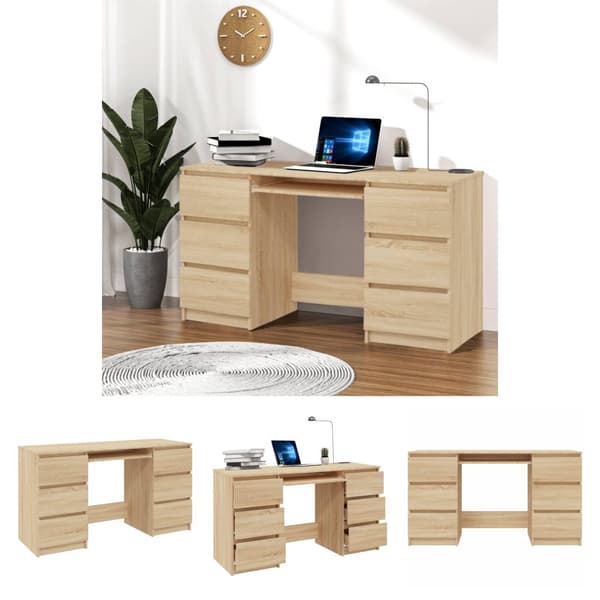 The Living Store skrivebord 140x50x77 cm konstrueret træ sonoma-eg -  Skriveborde