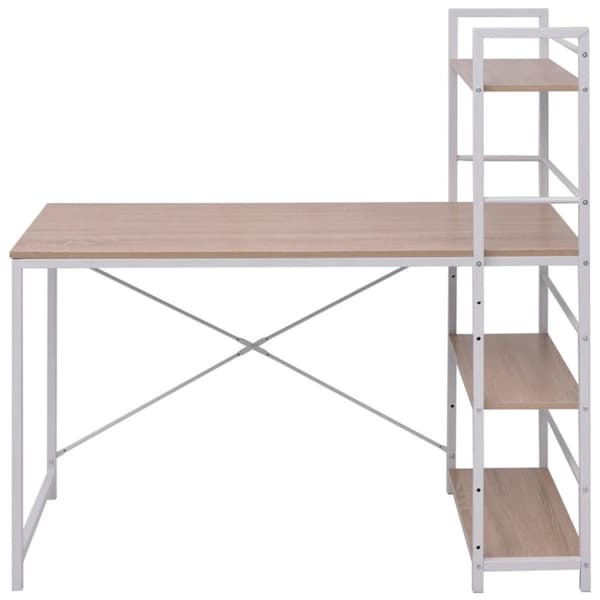 The Living Store skrivebord med reol 4 hylder konstrueret træ egetræsfarvet -  Skriveborde