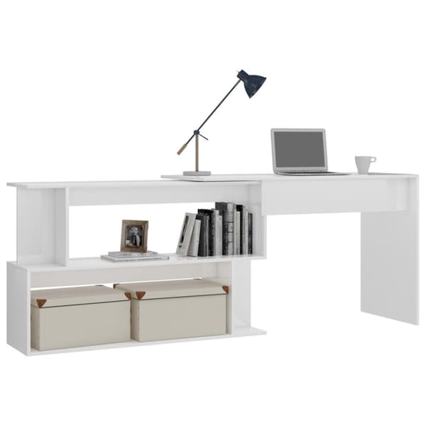 The Living Store Kulmapöytä korkeakiilto valkoinen 200x50x76 cm tekninen puu -  Kirjoituspöydät