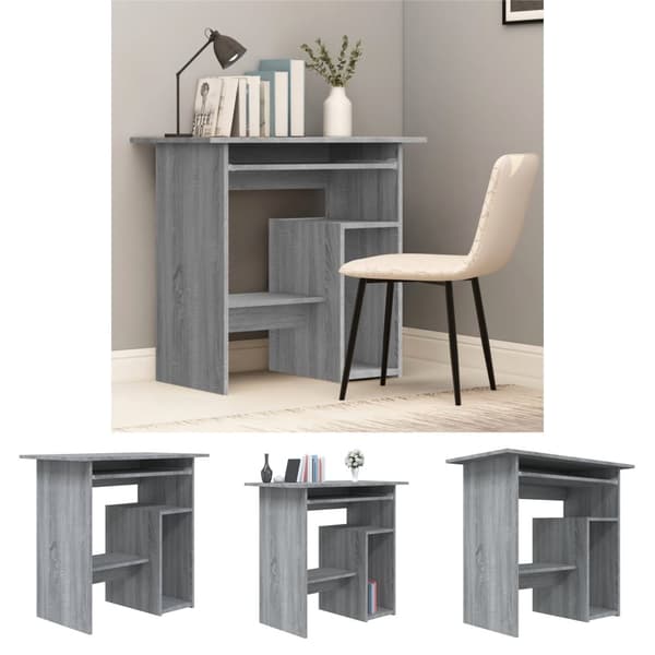 The Living Store skrivebord 80x45x74 cm konstrueret træ grå sonoma-eg -  Skriveborde