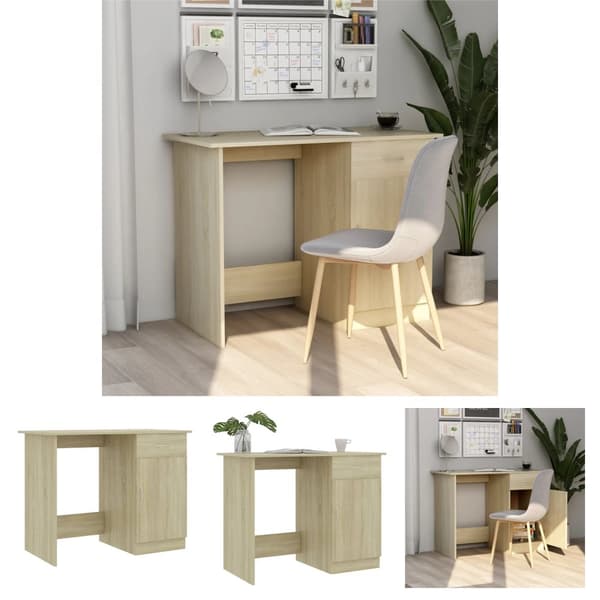 The Living Store skrivebord 100x50x76 cm konstrueret træ sonoma-eg -  Skriveborde