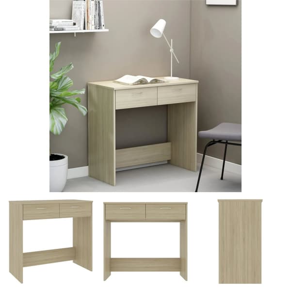 The Living Store skrivebord 80x40x75 cm konstrueret træ sonoma-eg -  Skriveborde