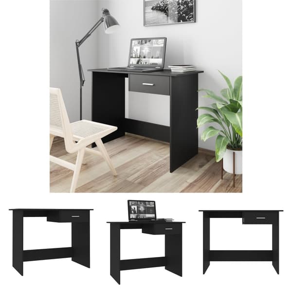 The Living Store skrivebord 100x50x76 cm konstrueret træ sort -  Skriveborde
