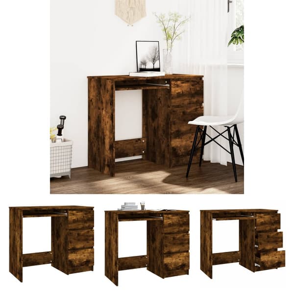 The Living Store skrivebord 90x45x76 cm konstrueret træ røget egetræsfarve -  Skriveborde