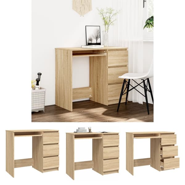 The Living Store skrivebord 90x45x76 cm spånplade sonoma-eg -  Skriveborde
