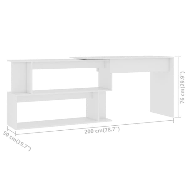 The Living Store skrivebord til hjørne 200x50x76 cm konstrueret træ hvid -  Skriveborde
