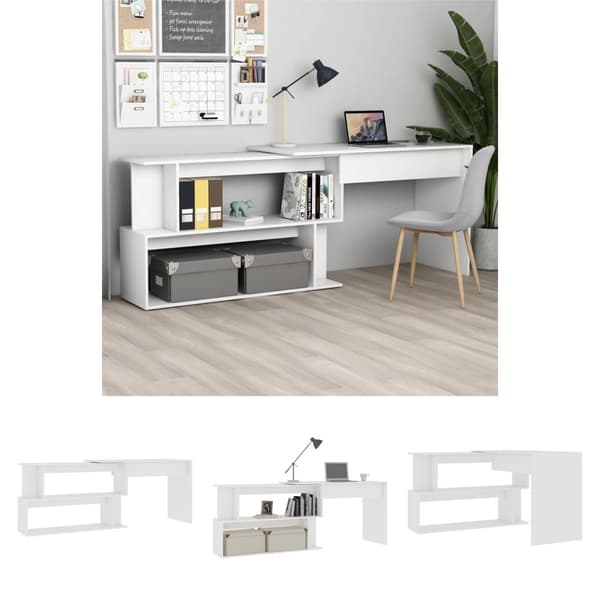 The Living Store skrivebord til hjørne 200x50x76 cm konstrueret træ hvid -  Skriveborde