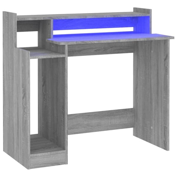 The Living Store Työpöytä LED-valoilla harmaa Sonoma 97x45x90 cm tekninen puu - Kirjoituspöydät