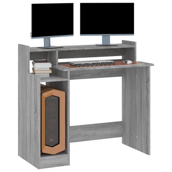 The Living Store Työpöytä LED-valoilla harmaa Sonoma 97x45x90 cm tekninen puu - Kirjoituspöydät