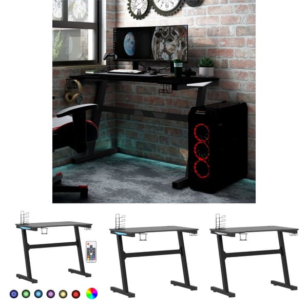 The Living Store gamerbord med LED og Z-formede ben 90x60x75 cm sort -  Skriveborde