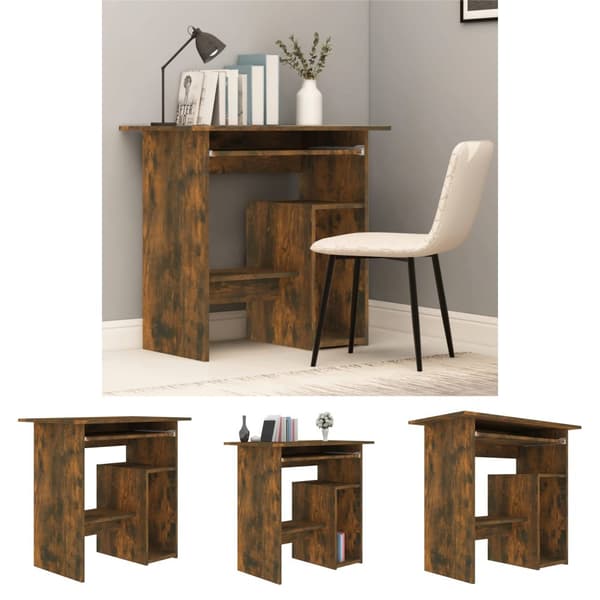 The Living Store skrivebord 80x45x74 cm konstrueret træ røget egetræsfinish -  Skriveborde