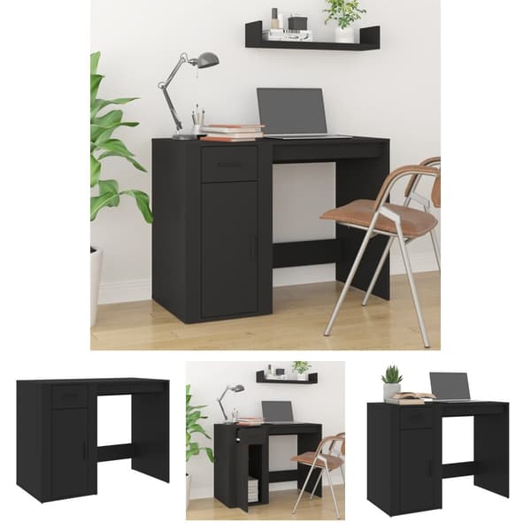 The Living Store skrivebord 100x49x75 cm konstrueret træ sort -  Skriveborde