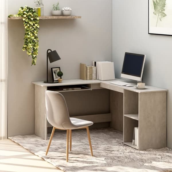The Living Store L-formet skrivebord 120x140x75 cm konstrueret træ betongrå -  Skriveborde