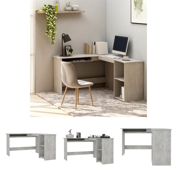 The Living Store L-formet skrivebord 120x140x75 cm konstrueret træ betongrå -  Skriveborde