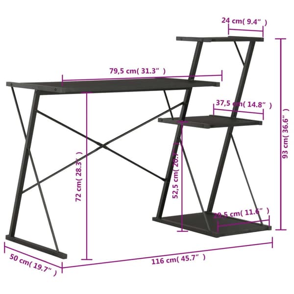 The Living Store Skrivbord med hylla svart 116x50x93 cm - Skrivbord