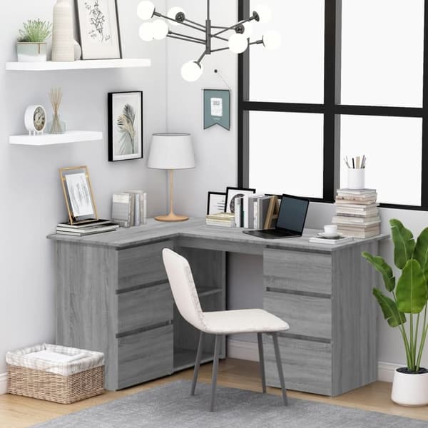 The Living Store skrivebord 145x100x76 cm konstrueret træ grå sonoma-eg -  Skriveborde