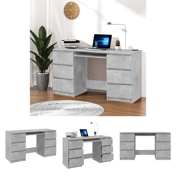 The Living Store skrivebord 140x50x77 cm konstrueret træ betongrå - Skriveborde
