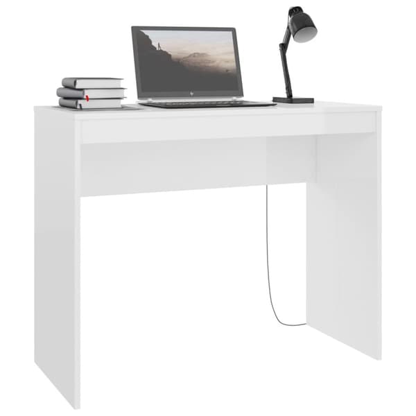 The Living Store skrivebord 90x40x72 cm konstrueret træ hvid højglans -  Skriveborde