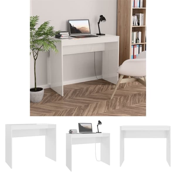 The Living Store skrivebord 90x40x72 cm konstrueret træ hvid højglans -  Skriveborde