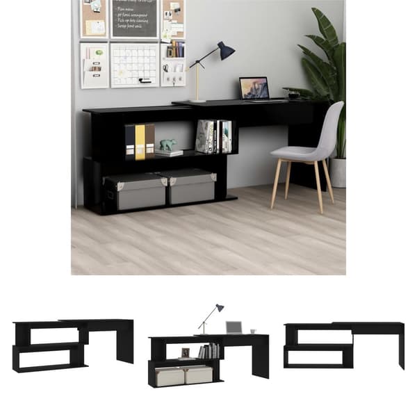 The Living Store Kulmapöytä musta 200x50x76 cm tekninen puu -  Kirjoituspöydät