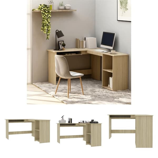 The Living Store L-formet skrivebord 120x140x75 cm konstrueret træ sonoma-eg - Skriveborde