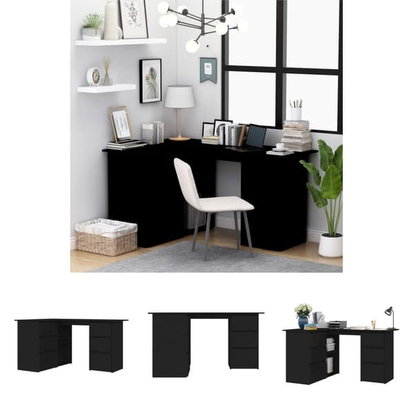 The Living Store skrivebord til hjørne 145x100x76 cm konstrueret træ sort -  Skriveborde