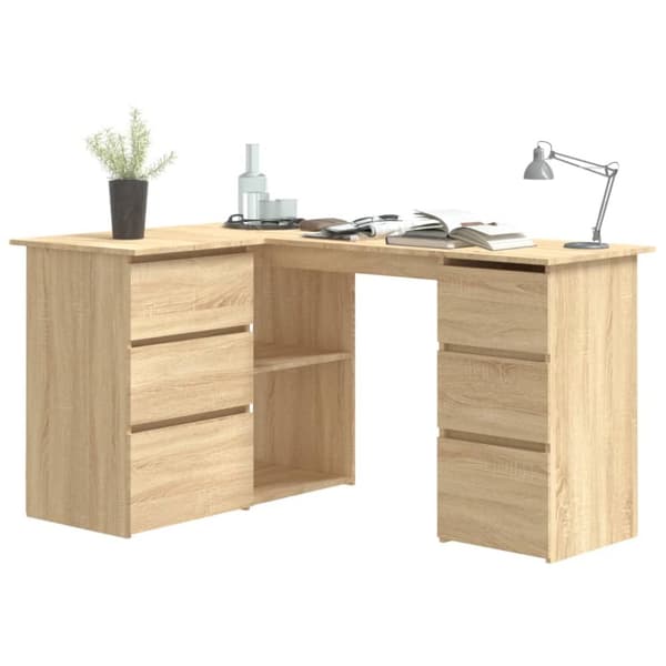 The Living Store Kulmapöytä Sonoma-tammi 145x100x76 cm tekninen puu - Kirjoituspöydät