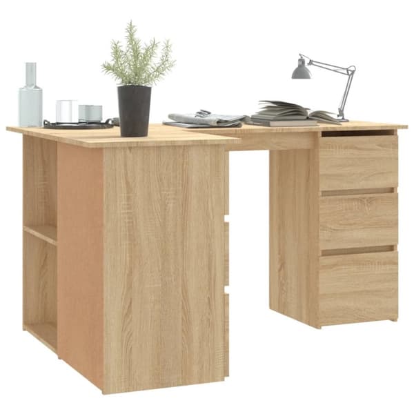 The Living Store Kulmapöytä Sonoma-tammi 145x100x76 cm tekninen puu - Kirjoituspöydät