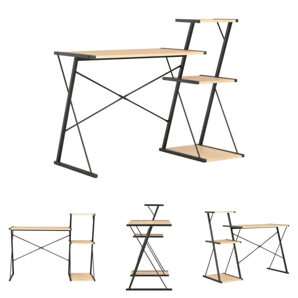 The Living Store skrivebord med hylde 116x50x93 cm sort og egetræsfarve -  Skriveborde