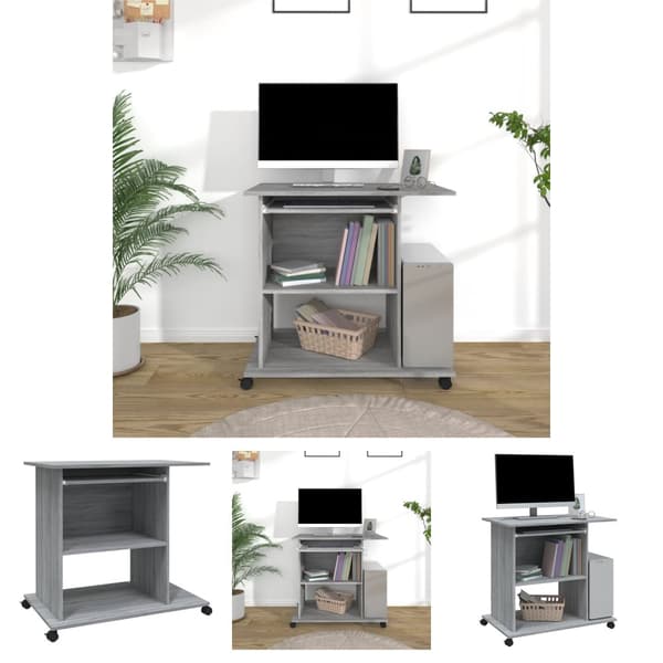 The Living Store Datorbord grå sonoma-ek 80x50x75 cm konstruerat trä -  Skrivbord