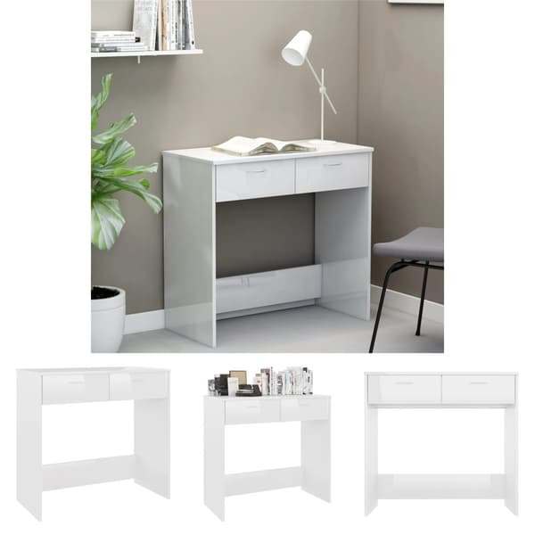 The Living Store skrivebord 80x40x75 cm konstrueret træ hvid højglans -  Skriveborde