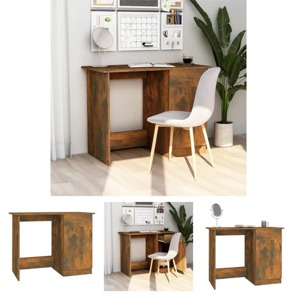 The Living Store Skrivbord rökfärgad ek 100x50x76 cm konstruerat trä - Skrivbord