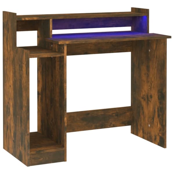 The Living Store Työpöytä LED-valoilla savutammi 97x45x90 cm tekninen puu - Kirjoituspöydät