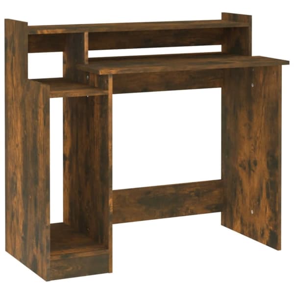 The Living Store Työpöytä LED-valoilla savutammi 97x45x90 cm tekninen puu - Kirjoituspöydät