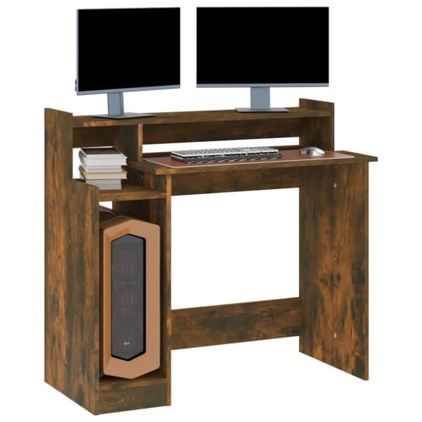 The Living Store Työpöytä LED-valoilla savutammi 97x45x90 cm tekninen puu - Kirjoituspöydät