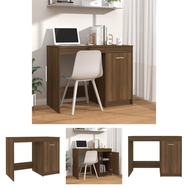 The Living Store skrivebord 100x50x76 cm konstrueret træ brun egetræsfarve -  Skriveborde