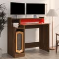 Miniatyrbild 7 av 11: The Living Store Skrivbord med LED brun ek 97x45x90 cm konstruerat trä -  Skrivbord