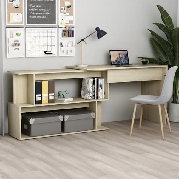 The Living Store Kulmapöytä Sonoma-tammi 200x50x76 cm tekninen puu -  Kirjoituspöydät