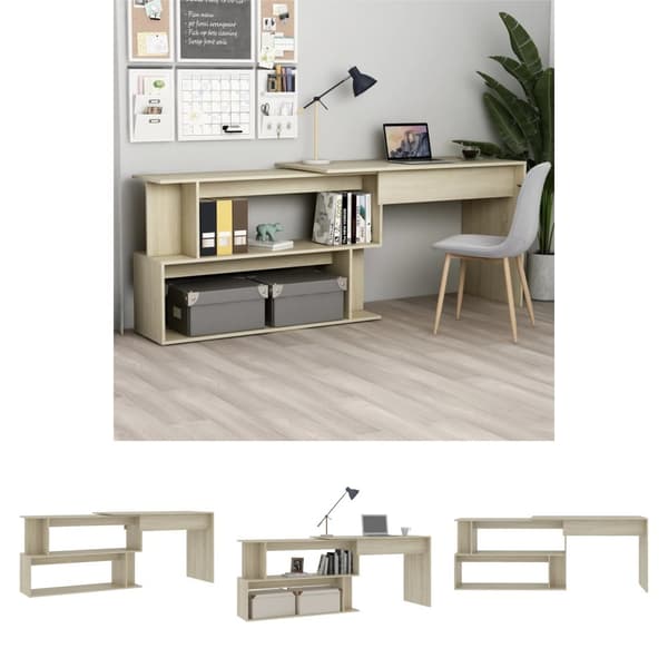 The Living Store skrivebord 200x50x76 cm konstrueret træ sonoma-eg -  Skriveborde