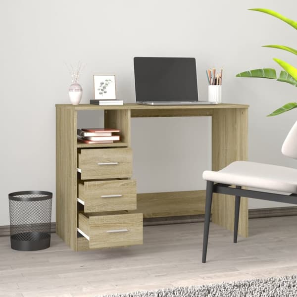 The Living Store Työpöytä laatikoilla Sonoma-tammi 102x50x76 cm tekninen puu -  Kirjoituspöydät